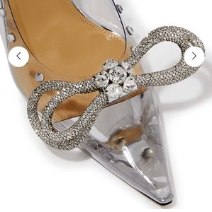 Mach & Mach Double Bow crystal-embellished PVC and metallic leather pumps EU 40